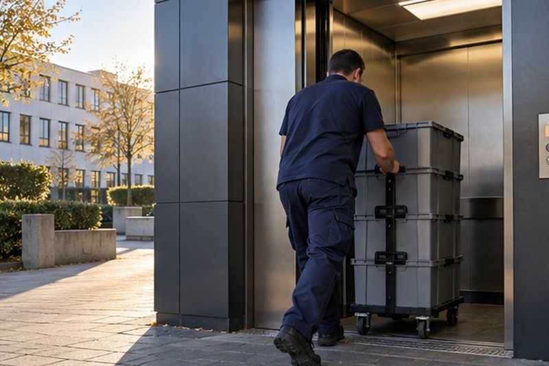 Bacs d’archives vers le monte-charge