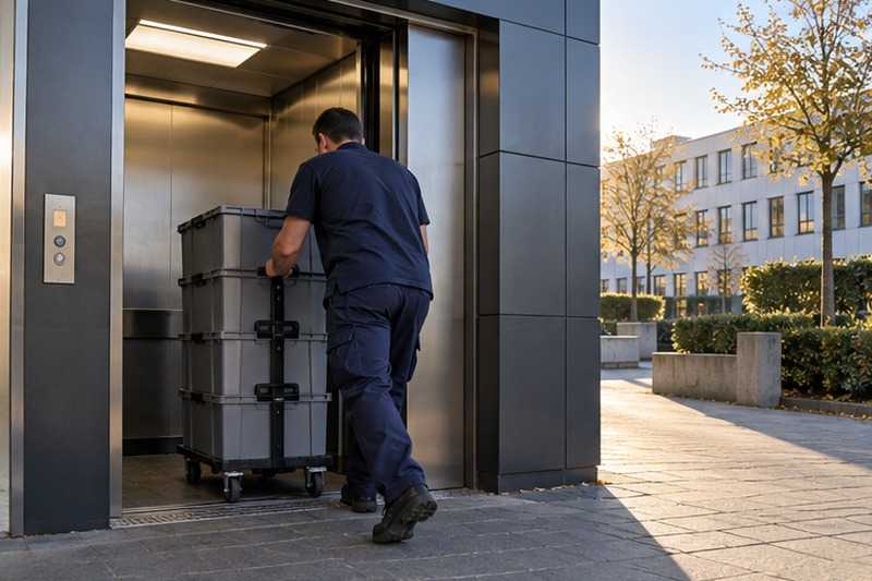 Bacs d’archives vers le monte-charge