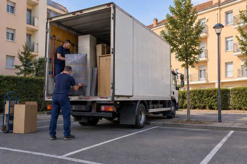 Camion sur un parking de résidence : chantier Rue du Bac