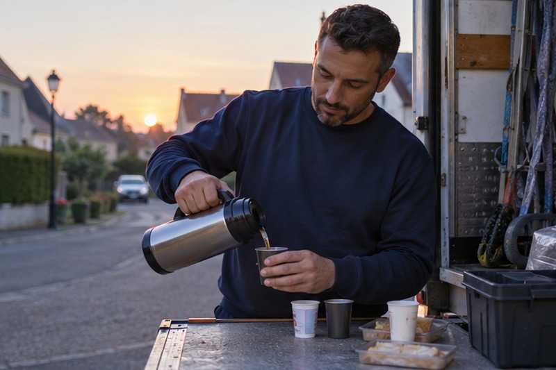 Café avant le premier chargement : chantier Rue Bernard Palissy