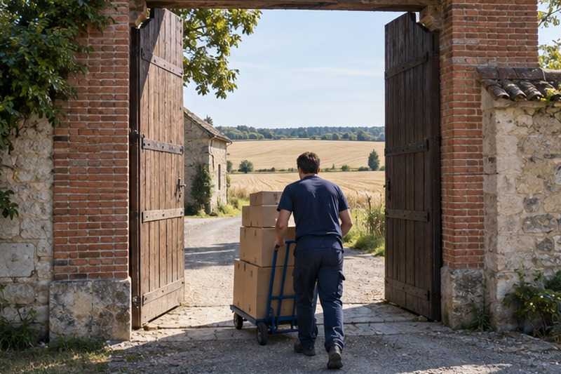 Passage sous le porche d’une ferme : chantier Rue Bezout