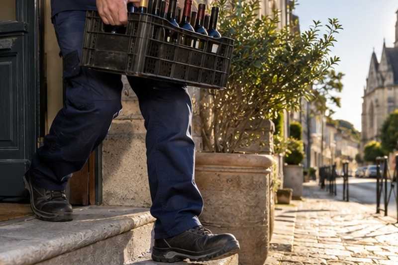 Caisse de bouteilles sortie du seuil : chantier Rue Carnot