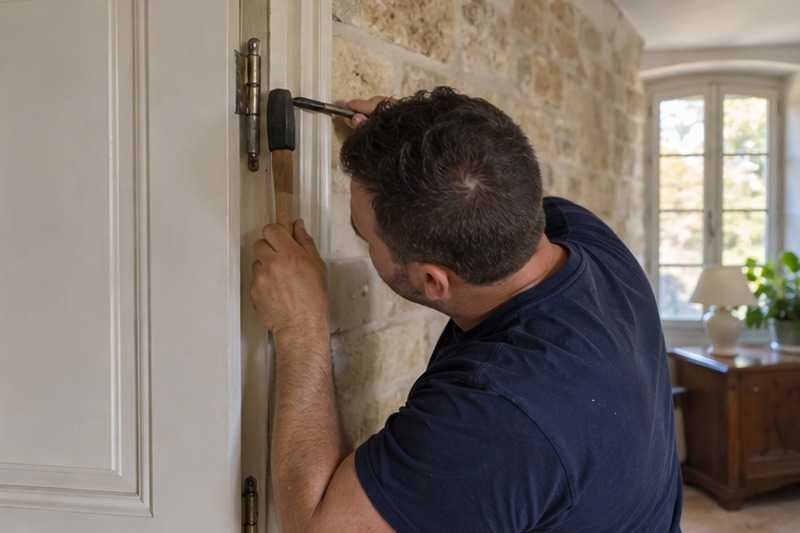 Porte dégondée pour le passage : chantier Rue Cernon