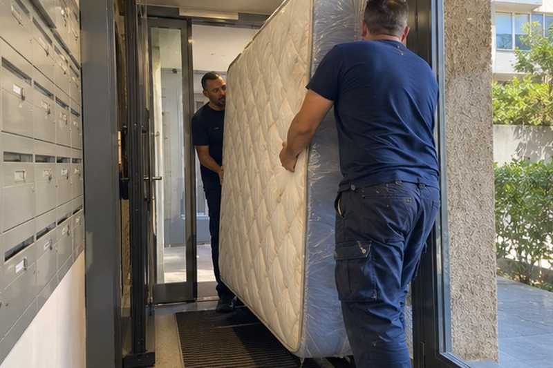 Matelas debout dans le sas : chantier Rue de Bellesmes