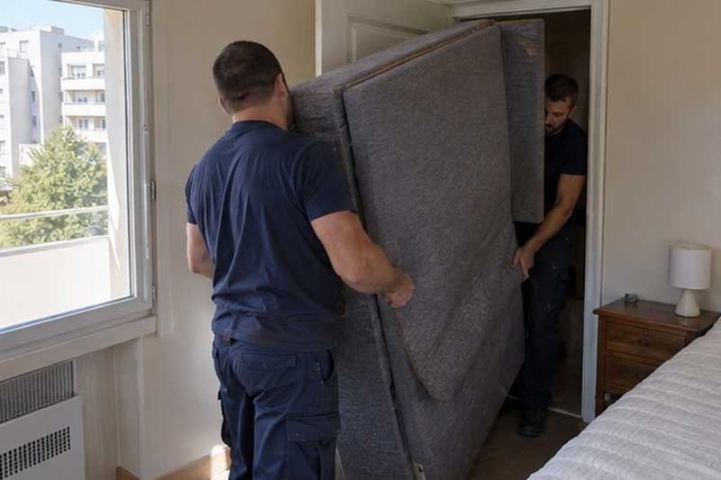 Canapé pivoté dans une porte étroite : chantier Rue Aimé Perret