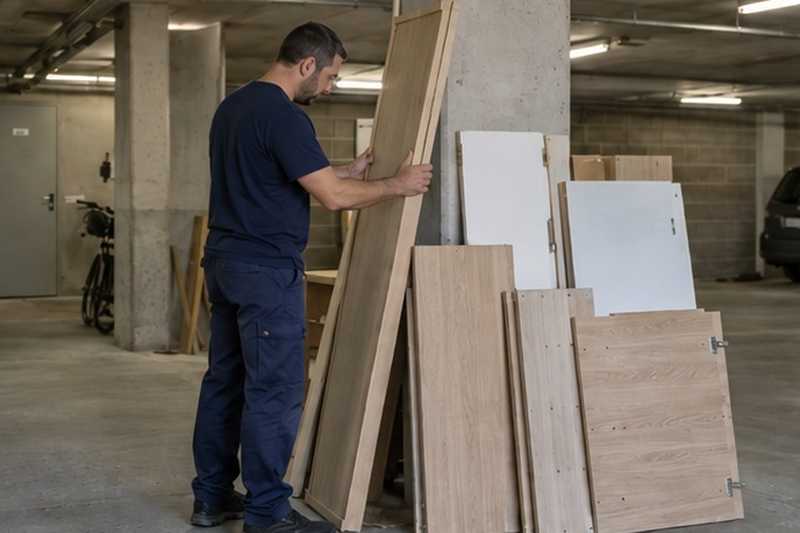 Éléments d’armoire contre un pilier : chantier Rue Carnot