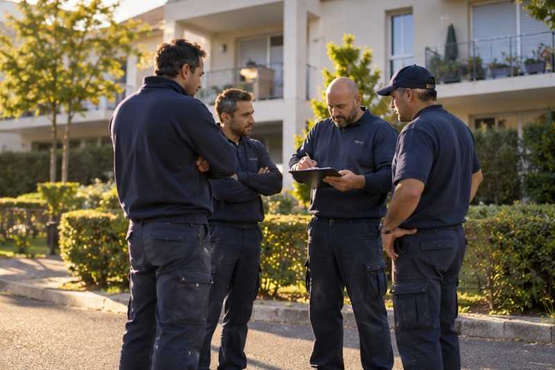 Réunion d’équipe en début de matinée : chantier Rue Corot
