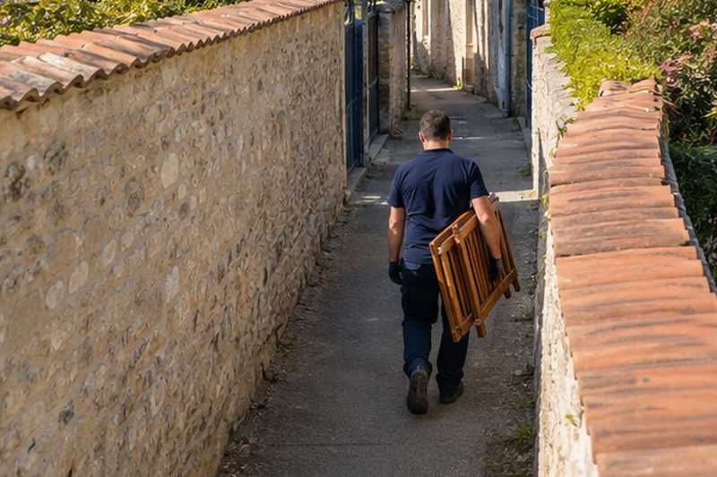Table pliée dans un chemin entre murs : chantier Rue de Beaune