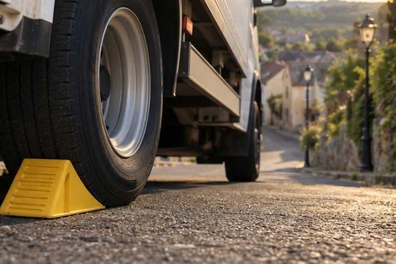 Cale sous la roue arrière du camion : chantier Rue de la Courandaine