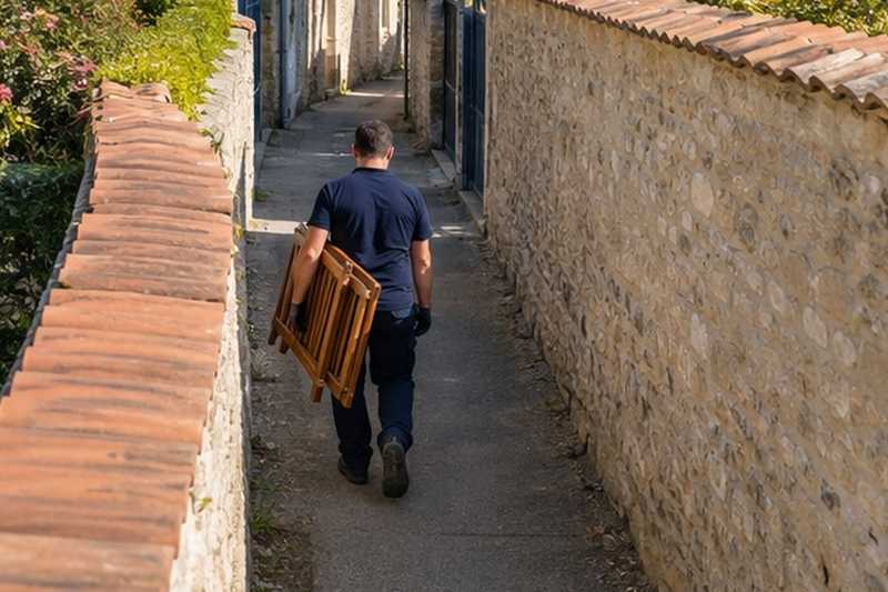 Table pliée dans un chemin entre murs