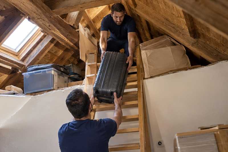 Valise descendue de l’échelle de meunier : chantier Rue Alain Peyrefitte