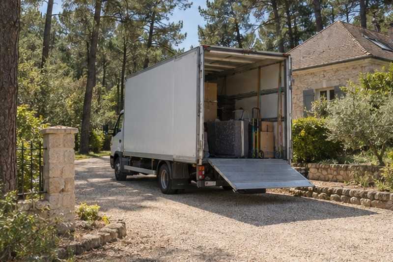 Camion dans une allée sous les pins, Cannes-Écluse
