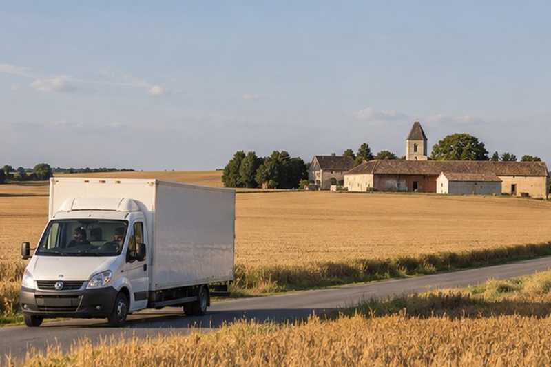 Camion entre les champs du plateau