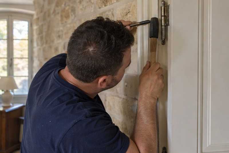 Porte dégondée pour le passage : chantier Rue de Forges