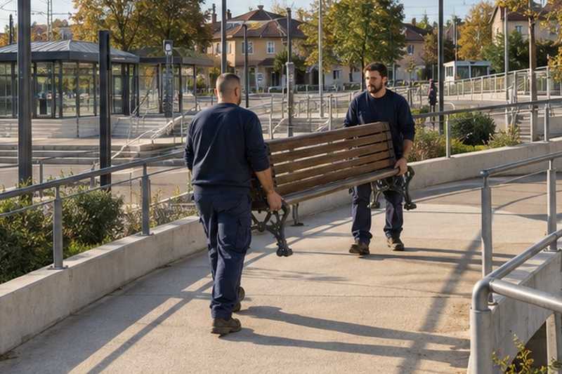 Banc porté sur un parking relais