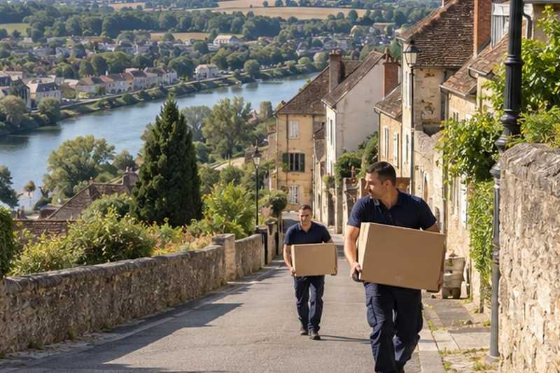 Cartons montés dans une rue en côte : chantier Rue Achille Lez