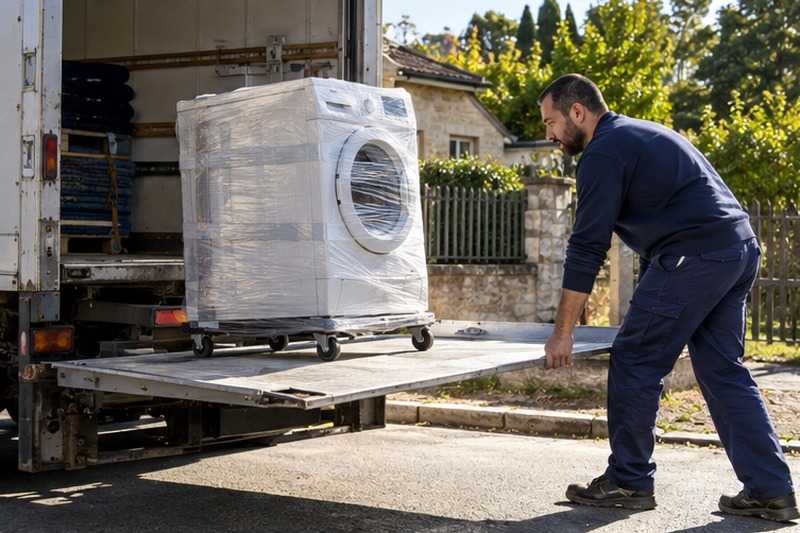 Hayon abaissé avec un lave-linge : chantier Avenue Blaise Pascal