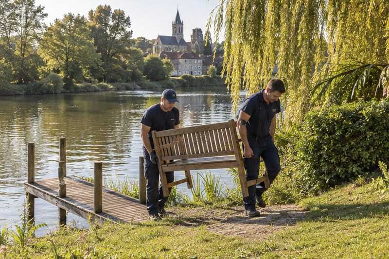 Banc éloigné du ponton : chantier Avenue des Pyramides