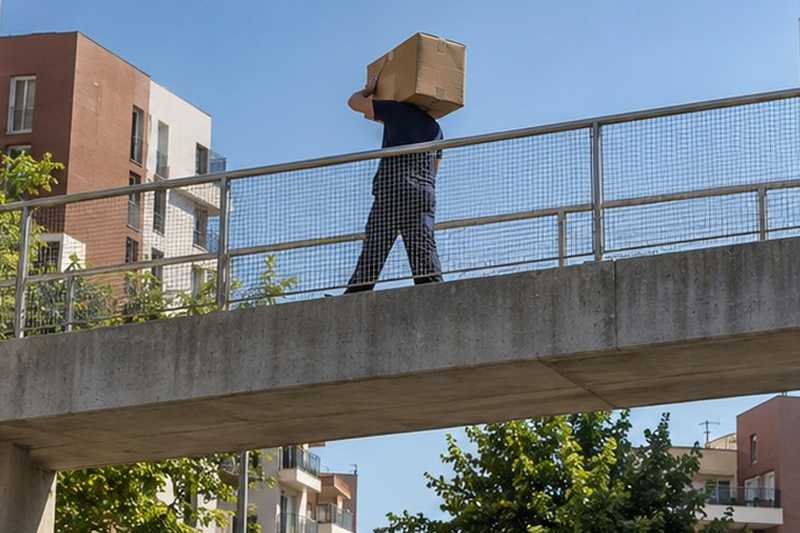 Carton porté sur une passerelle