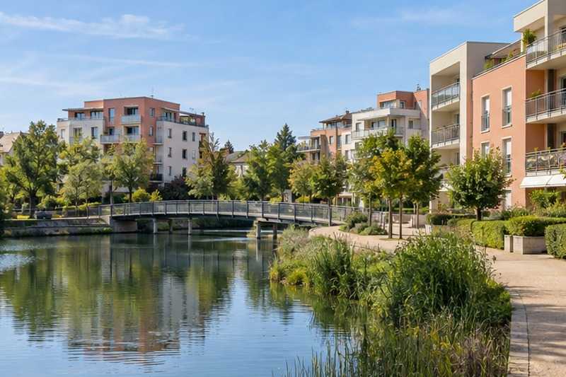 Quartier de ville nouvelle au bord d’un lac, Champs-sur-Marne