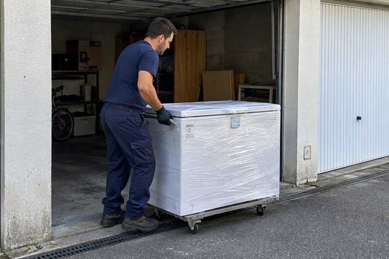 Congélateur sorti d’un box de parking : chantier Rue Aristide Briand