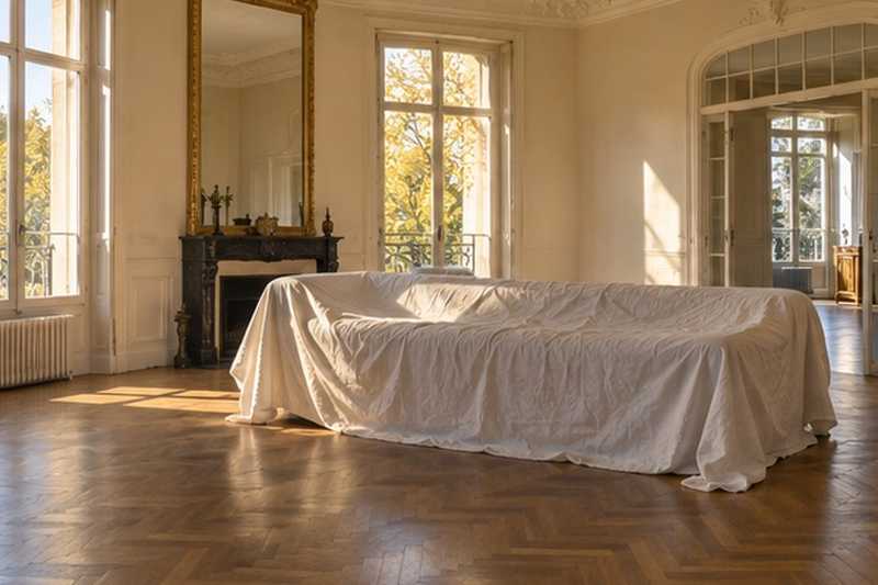 Drap de coton sur un canapé blanc