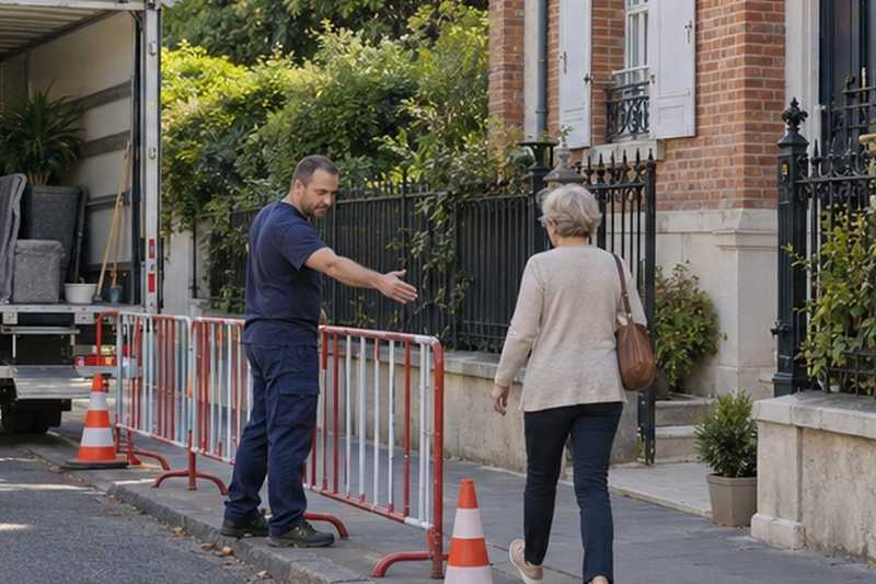 Trottoir protégé le long du camion : chantier Rue Charles Peguy