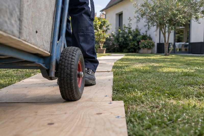 Piste de planches sur le gazon : chantier Rue d’Ozieres
