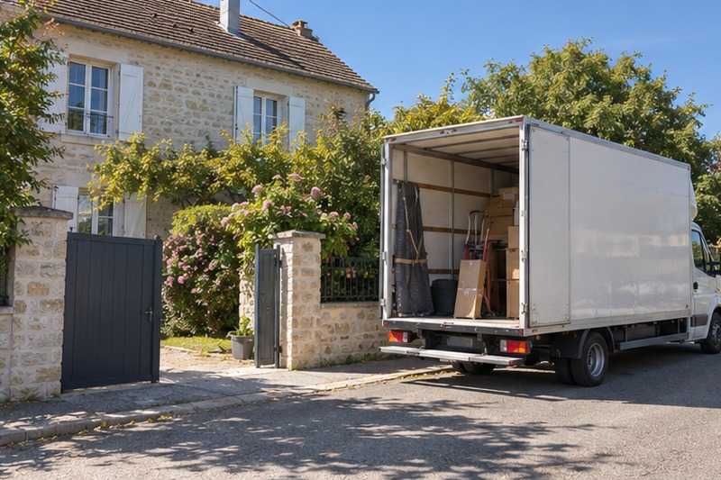Camion garé devant une villa en meulière, Chaumes-en-Brie