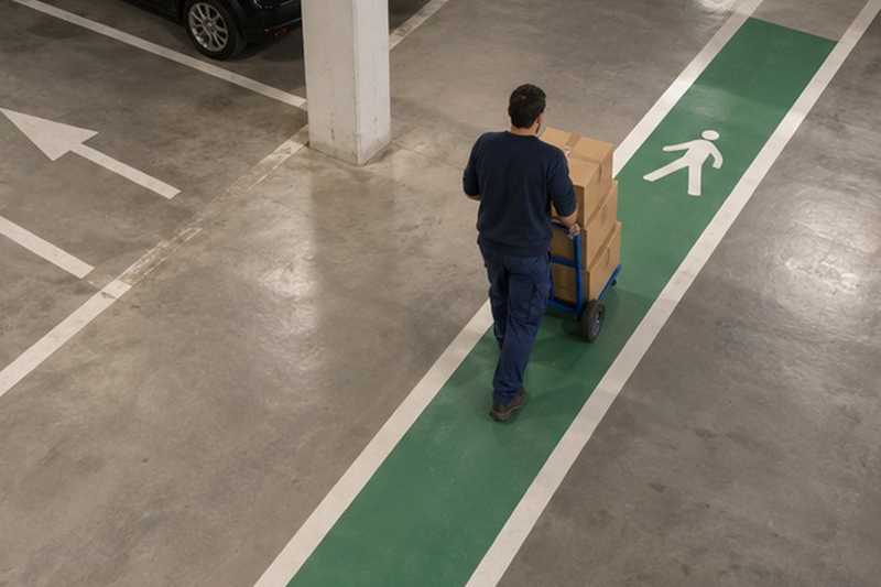 Chariot sur le passage piéton du sous-sol : chantier Rue de la Fosse Rouge