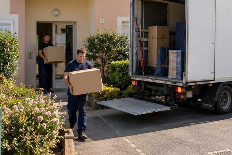 Camion devant l’entrée de la résidence : chantier Rue Félix Buchin
