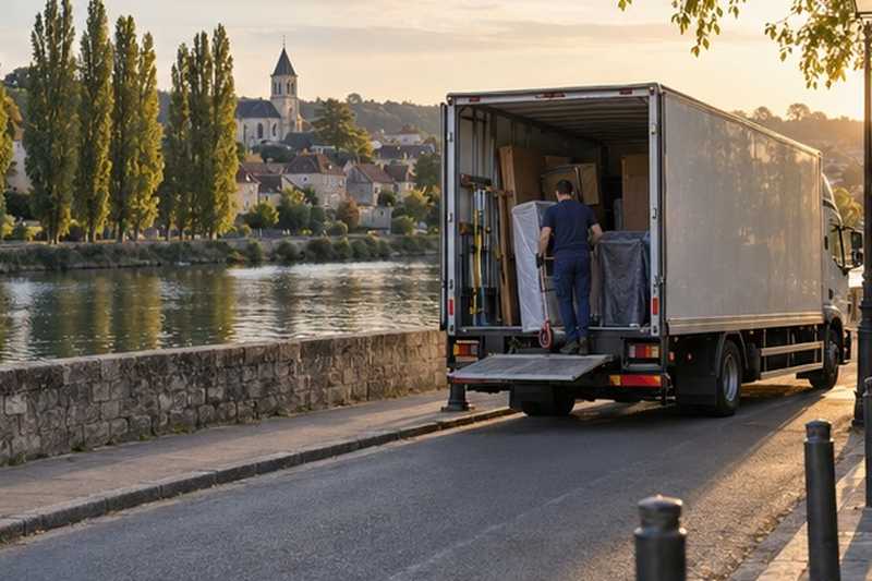 Camion le long d’un quai de rivière