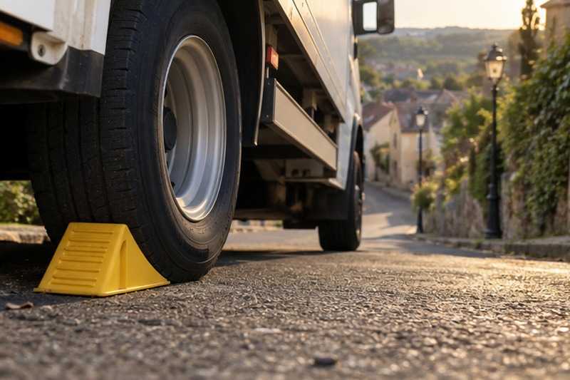 Cale sous la roue arrière du camion : chantier Rue Bossuet