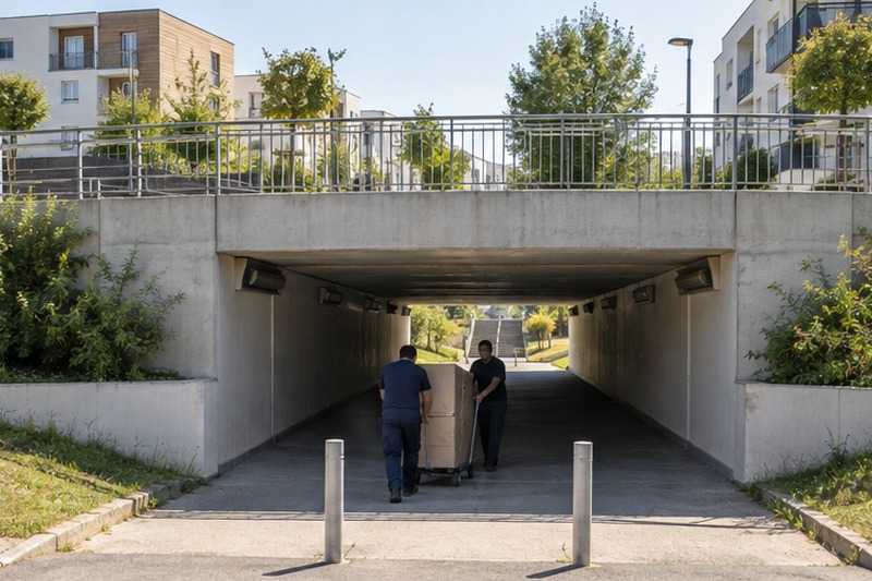 Chariot dans un passage souterrain : chantier Rue de la Planchette