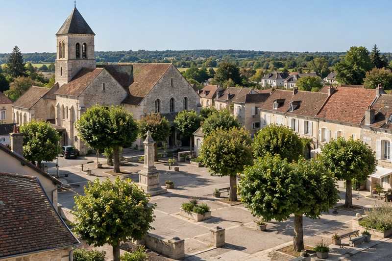 Place de bourg en pierre calcaire, Combs-la-Ville