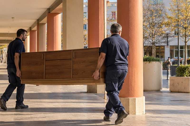 Buffet porté sous les arcades : chantier Rue Aristide Briand