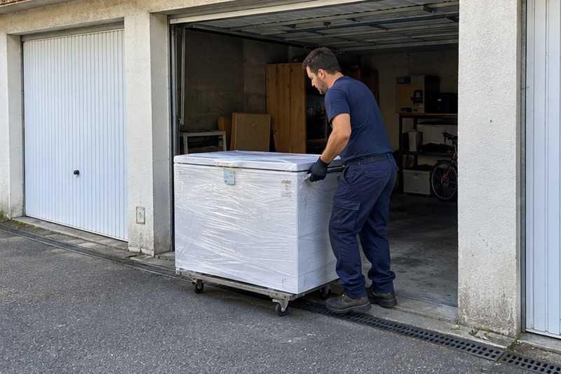 Congélateur sorti d’un box de parking : chantier Rue Aristide Briand