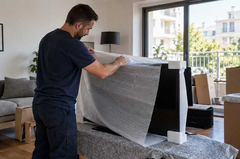 Téléviseur sous mousse et coins