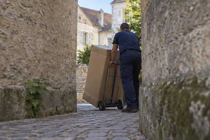 Angle serré dans une venelle : chantier Rue Dam Gilles