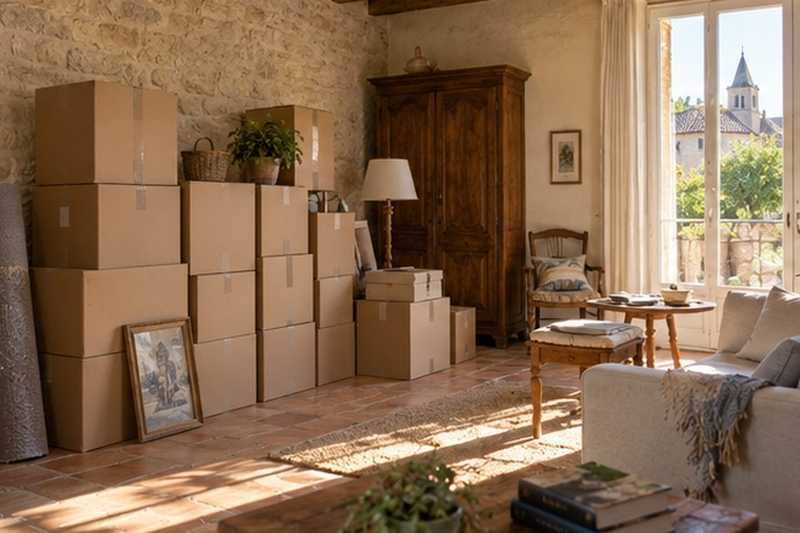 Cartons empilés contre un mur