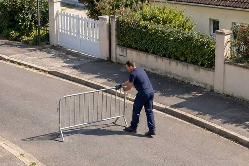 Barrière posée avant l’arrivée : chantier Rue Alain Colas