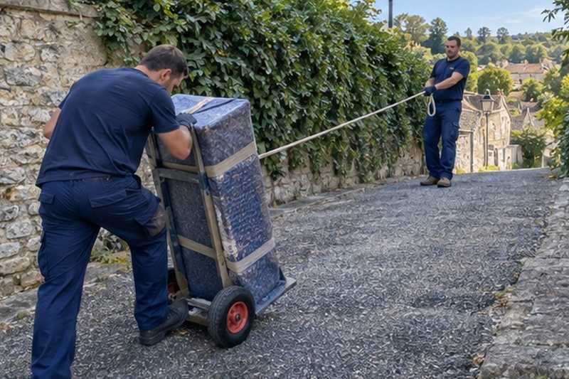 Corde de retenue sur le diable : chantier Rue Armande Béjart