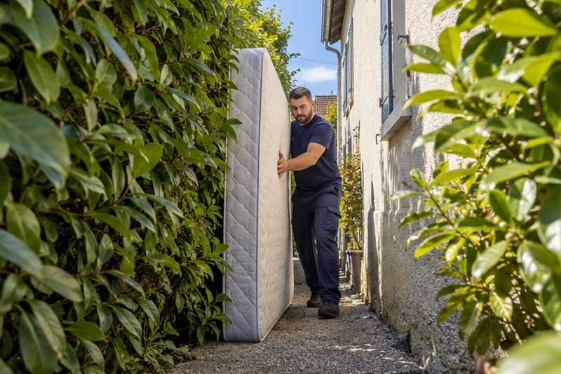 Matelas glissé le long de la haie : chantier Rue de la Garenne