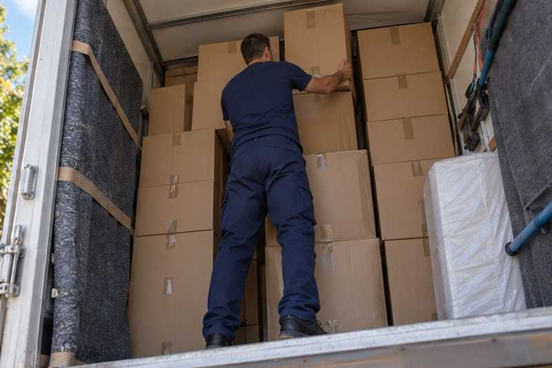 Mur de cartons dans le camion, Dampmart