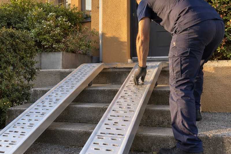 Rails posés sur trois marches : chantier Rue Antoinette Labour