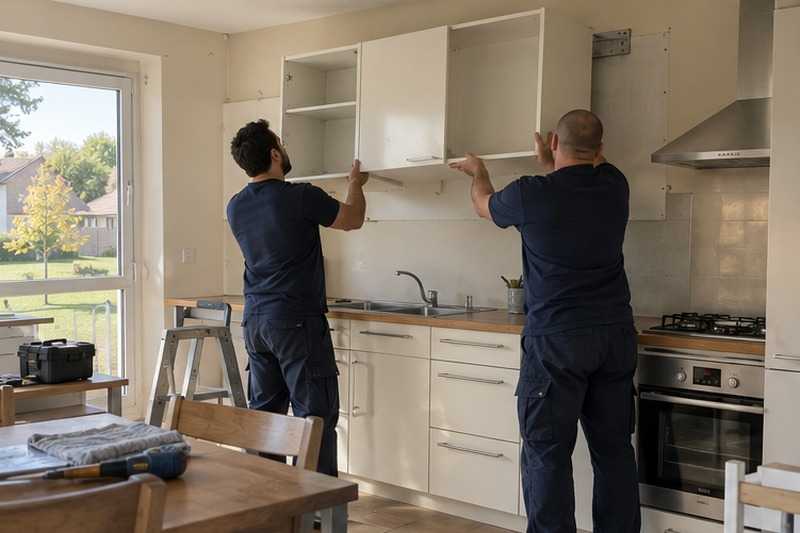 Meubles hauts de cuisine décrochés : chantier Rue Clément Rocassel