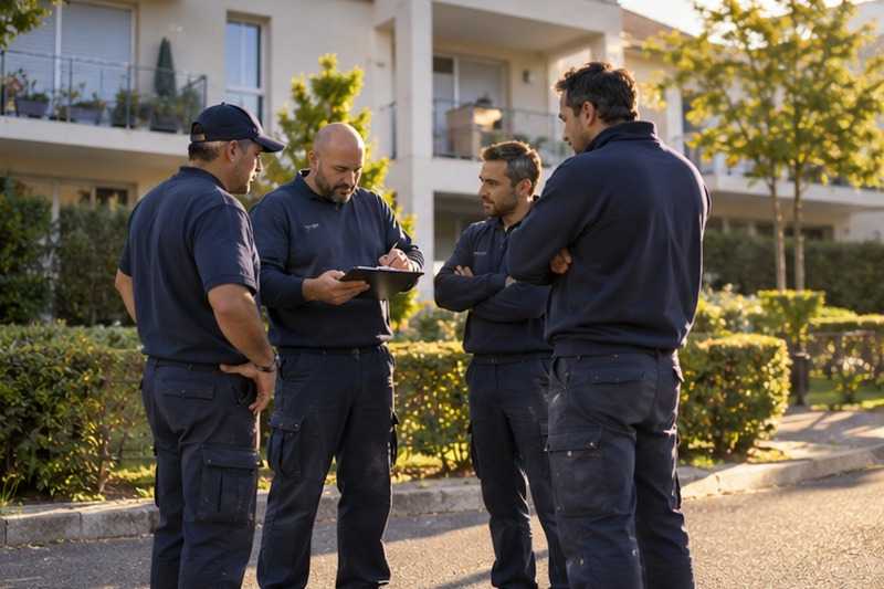 Réunion d’équipe en début de matinée : chantier Rue de la Mardelle
