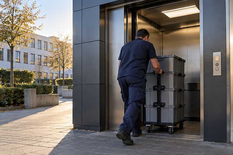 Bacs d’archives vers le monte-charge