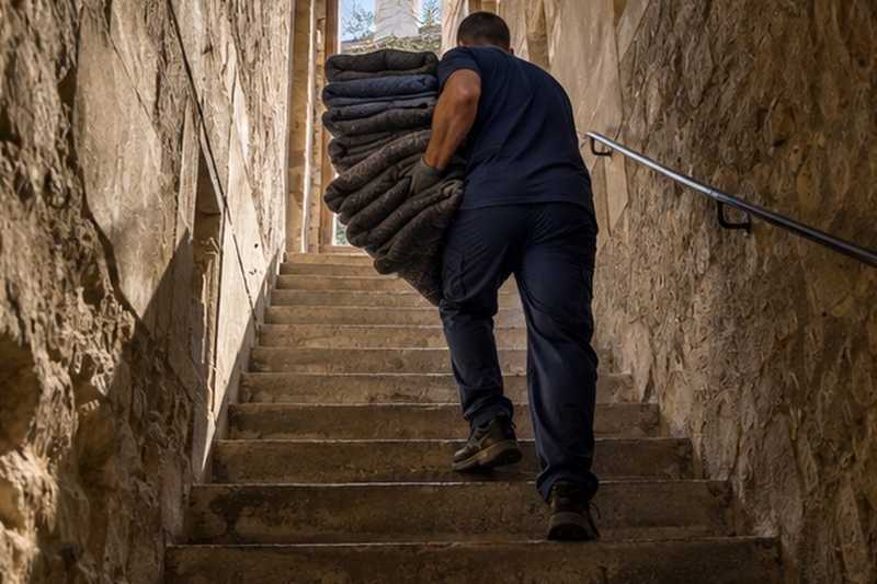 Escalier de service étroit : chantier Dernier étage sans ascenseur