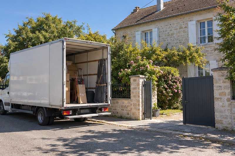Camion garé devant une villa en meulière, Évry-Grégy-sur-Yerre